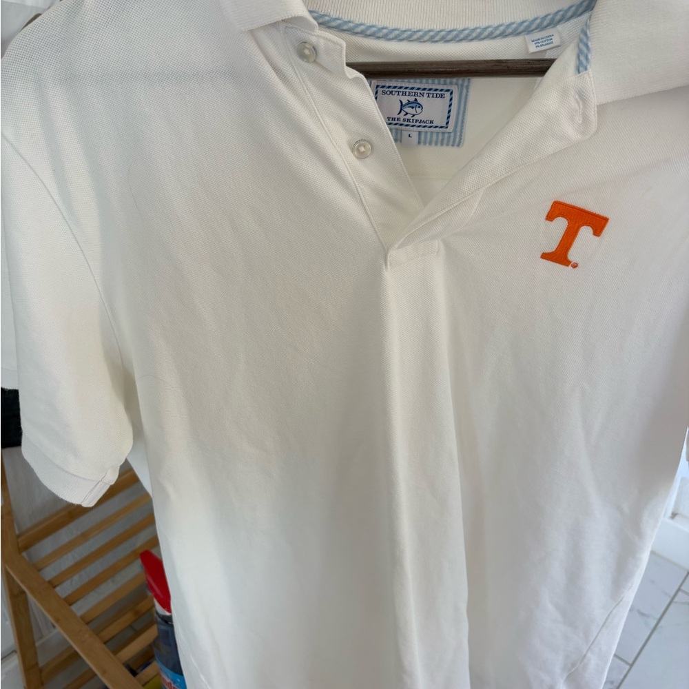Southern Tide White Polo Shirt with Orange Logo